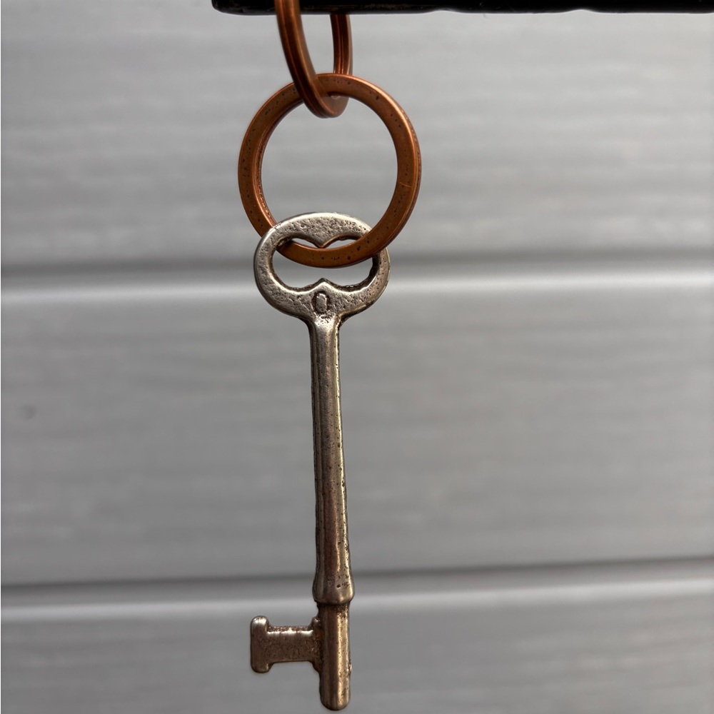 Antique-Style Silver Key Keychain with Gold Rings - Picture 3 of 3